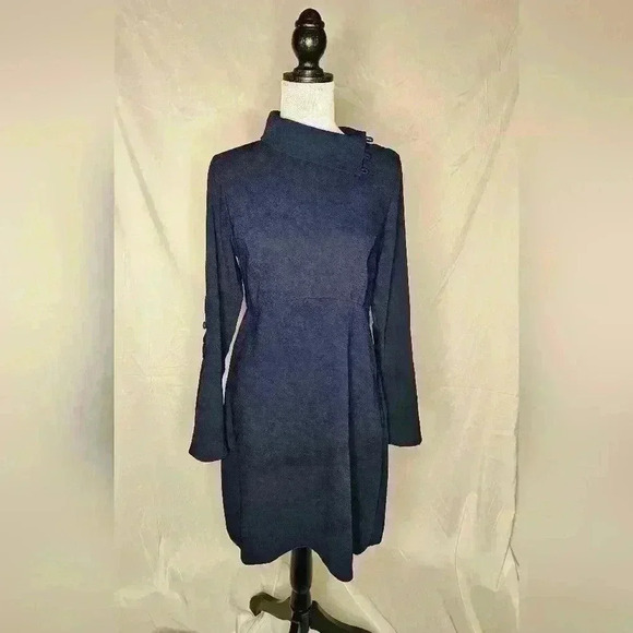 Vince camuto size 4 long sleeve mock neck navy dress - Picture 1 of 5